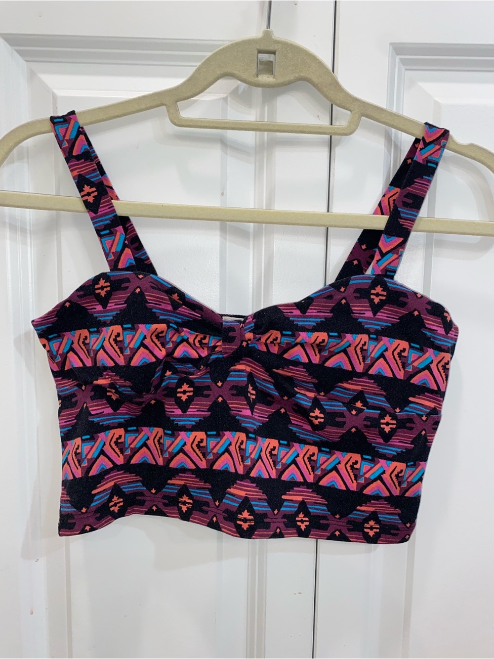 Forever 21 Neon Aztec Print Crop Top - Pink/Blue/Black